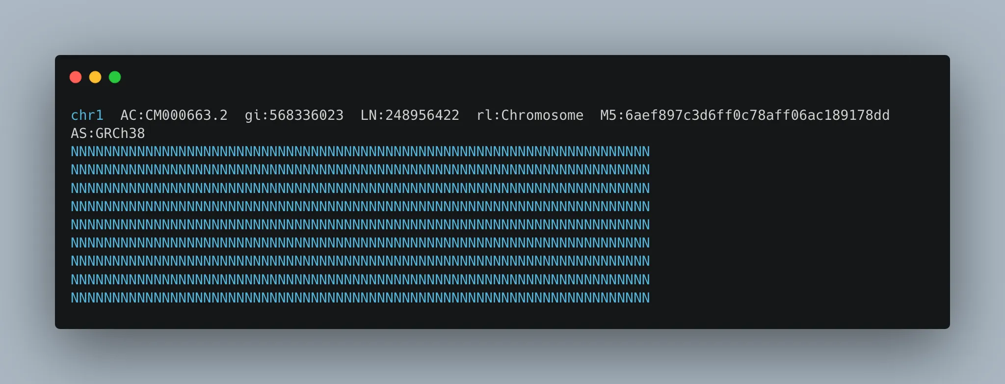 Reference genome: FASTA header