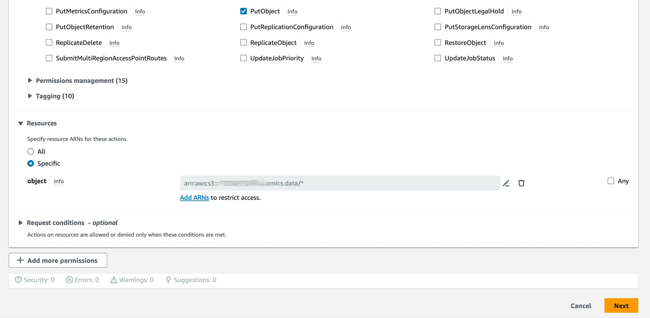 S3:PutObject IAM policy permissions