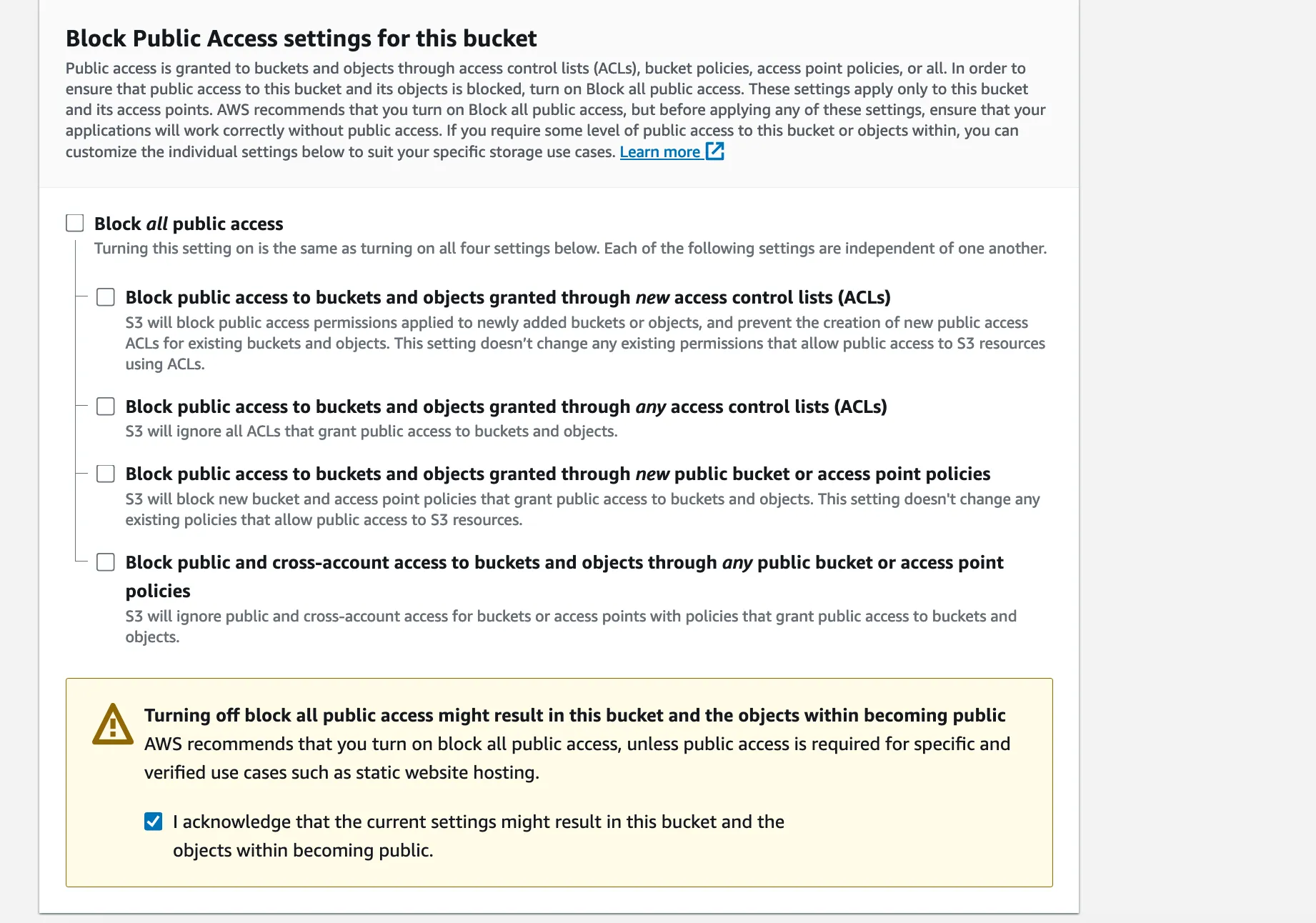 Making S3 bucket contents public (Warning: not a best practice!)